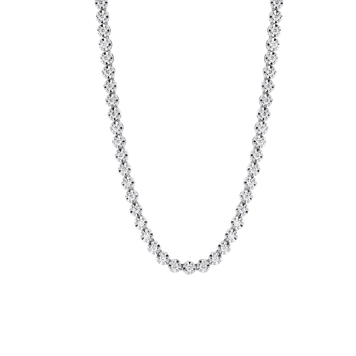 14K White Gold Illusion Set Diamond Tennis Necklace