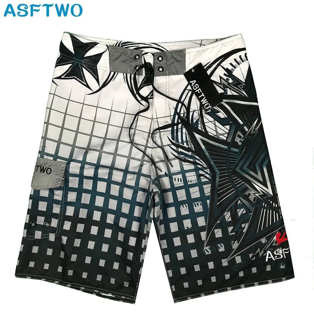 ASFTWO   Men's Modern Print Beach Board Shorts Swim Wear