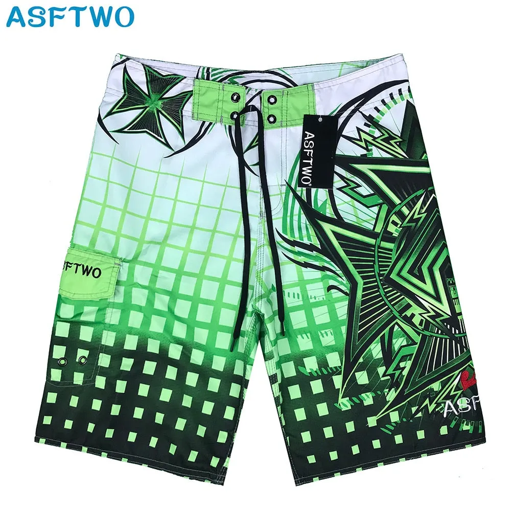 ASFTWO   Men's Modern Print Beach Board Shorts Swim Wear