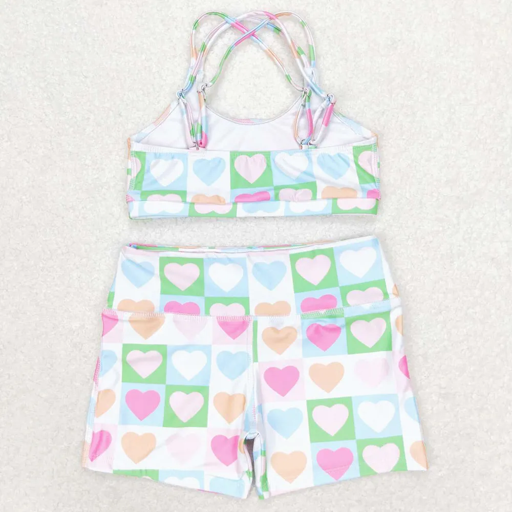 Baby Girls Swimsuits Pink Hearts Top Shorts Swimsuits S0373