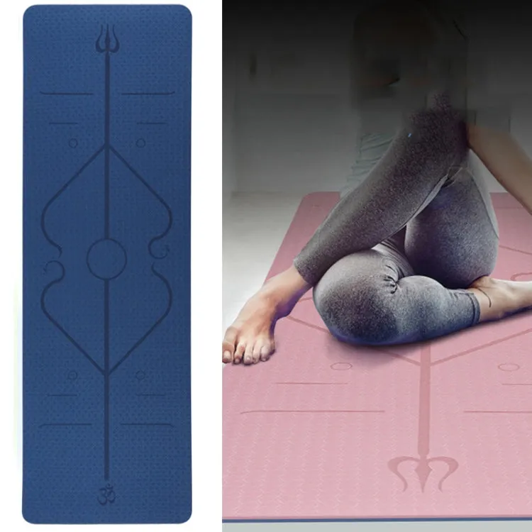 BSJ002 TPE Double Layer Two-Color Yoga Mat Fitness Mat with Body Line, Specification: 183 x 61 x 0.6cm(Deep Blue   Lake Blue)