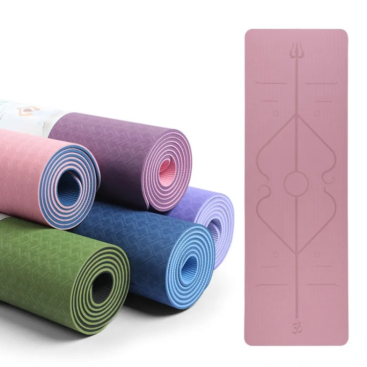 BSJ002 TPE Double Layer Two-Color Yoga Mat Fitness Mat with Body Line, Specification: 183 x 61 x 0.6cm(Deep Blue   Lake Blue)