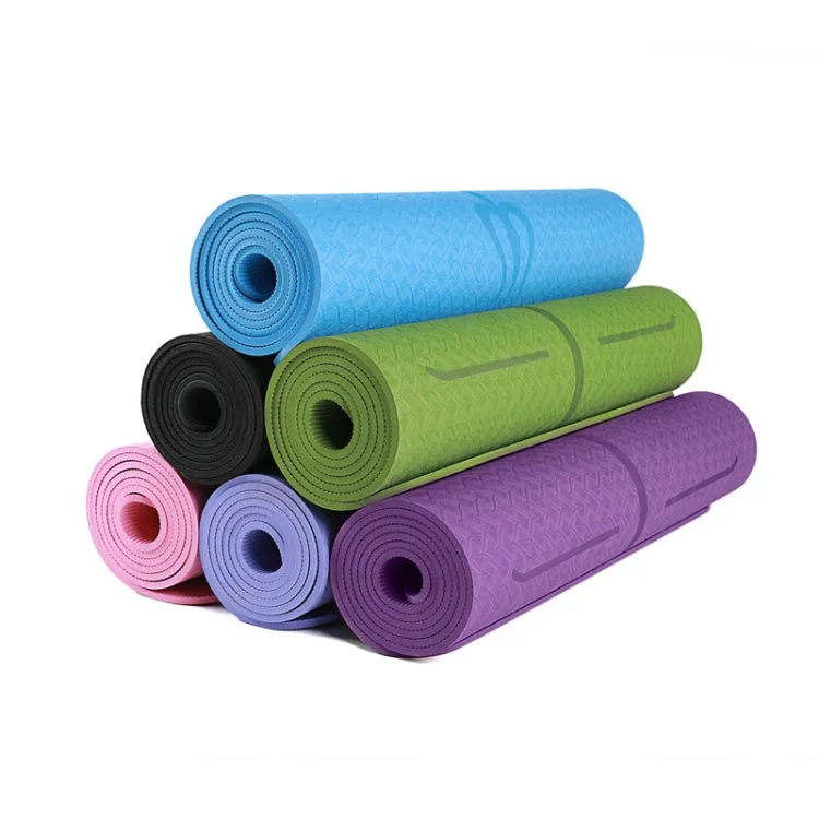 BSJ002 TPE Double Layer Two-Color Yoga Mat Fitness Mat with Body Line, Specification: 183 x 61 x 0.6cm(Deep Blue   Lake Blue)