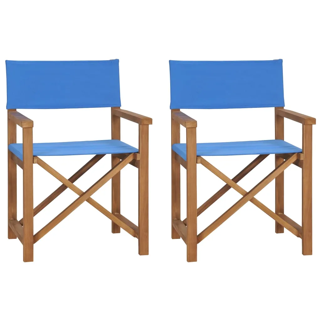 Director's Chairs 2 pcs Solid Teak Wood Blue