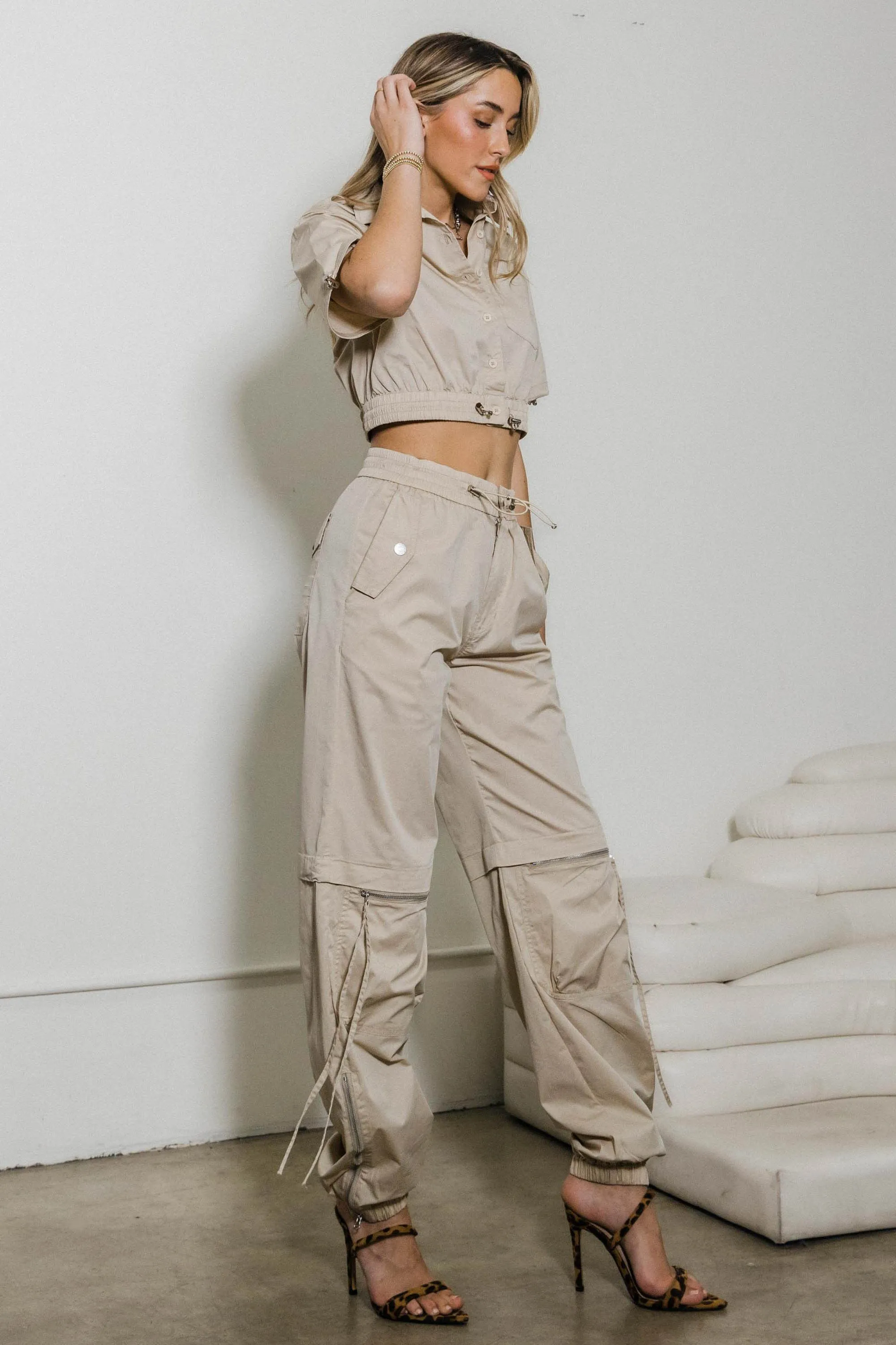 Elastic Waist Band Baggy Cargo Pants