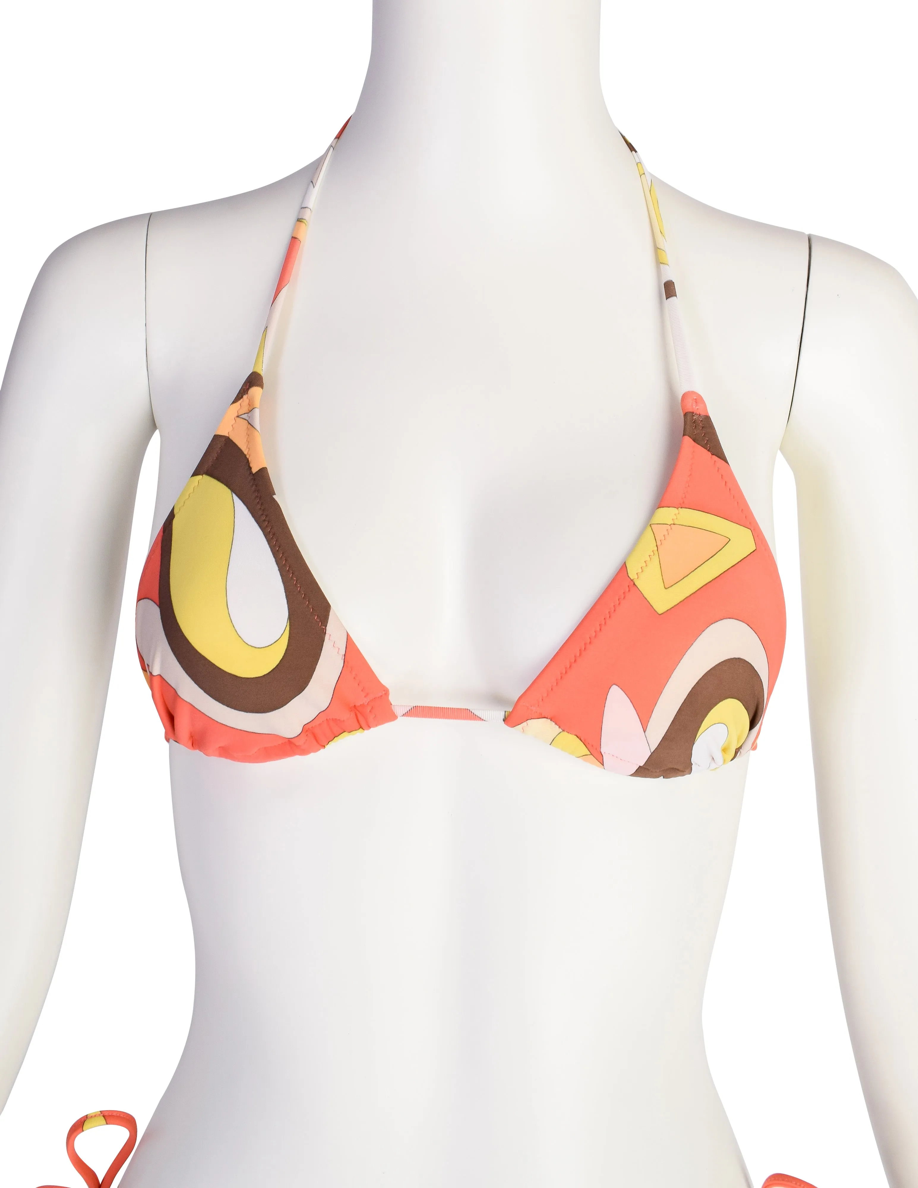 Emilio Pucci Vintage Salmon Brown Yellow Psychedelic Print Two Piece Bikini Swimsuit