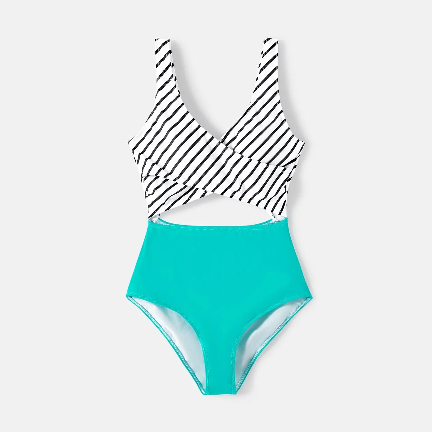 Family Matching Swimsuits Striped Spliced One-piece Swimsuit Colorblock Swim Trunks