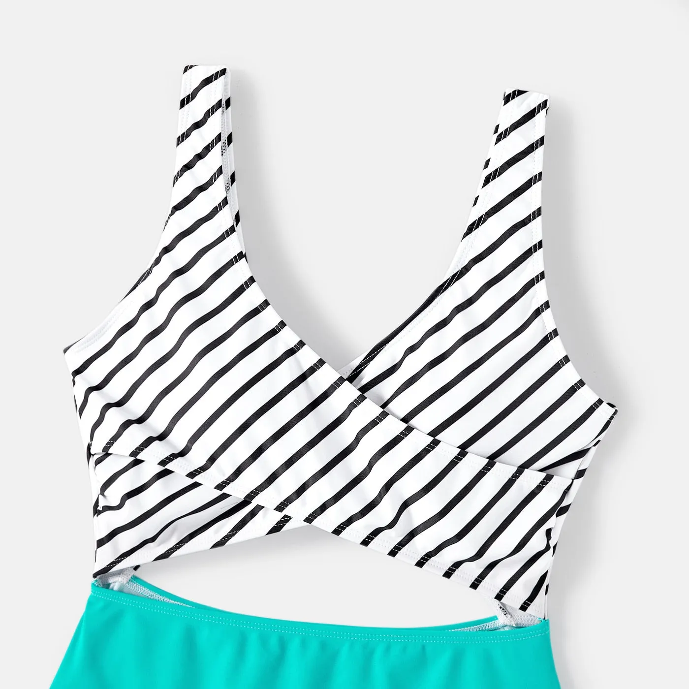 Family Matching Swimsuits Striped Spliced One-piece Swimsuit Colorblock Swim Trunks