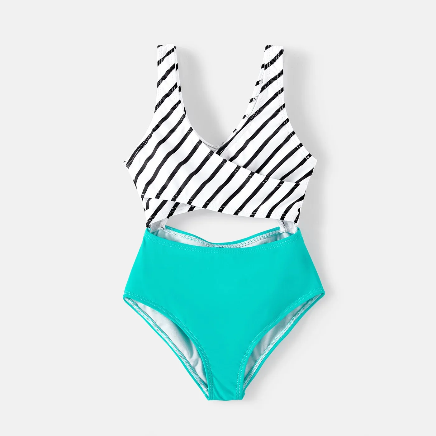 Family Matching Swimsuits Striped Spliced One-piece Swimsuit Colorblock Swim Trunks