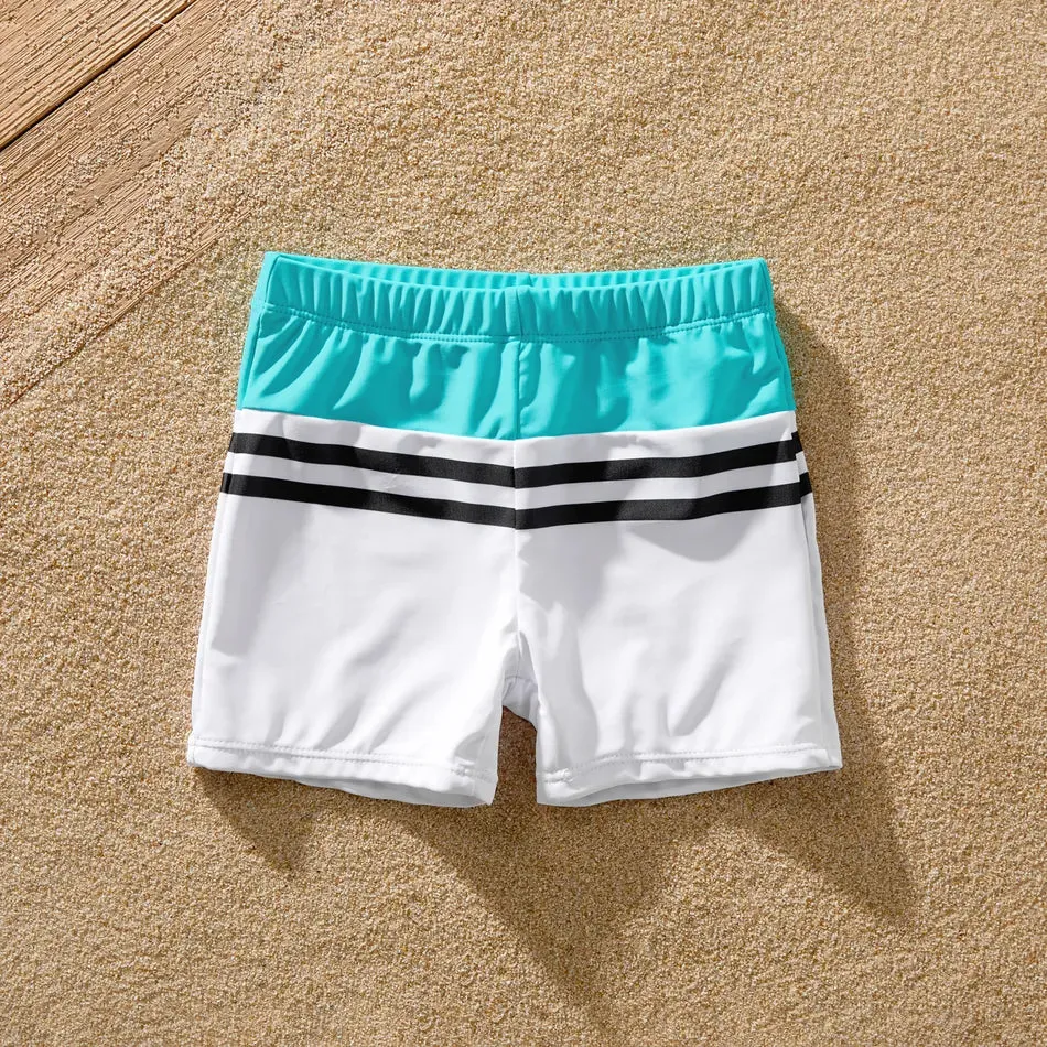 Family Matching Swimsuits Striped Spliced One-piece Swimsuit Colorblock Swim Trunks