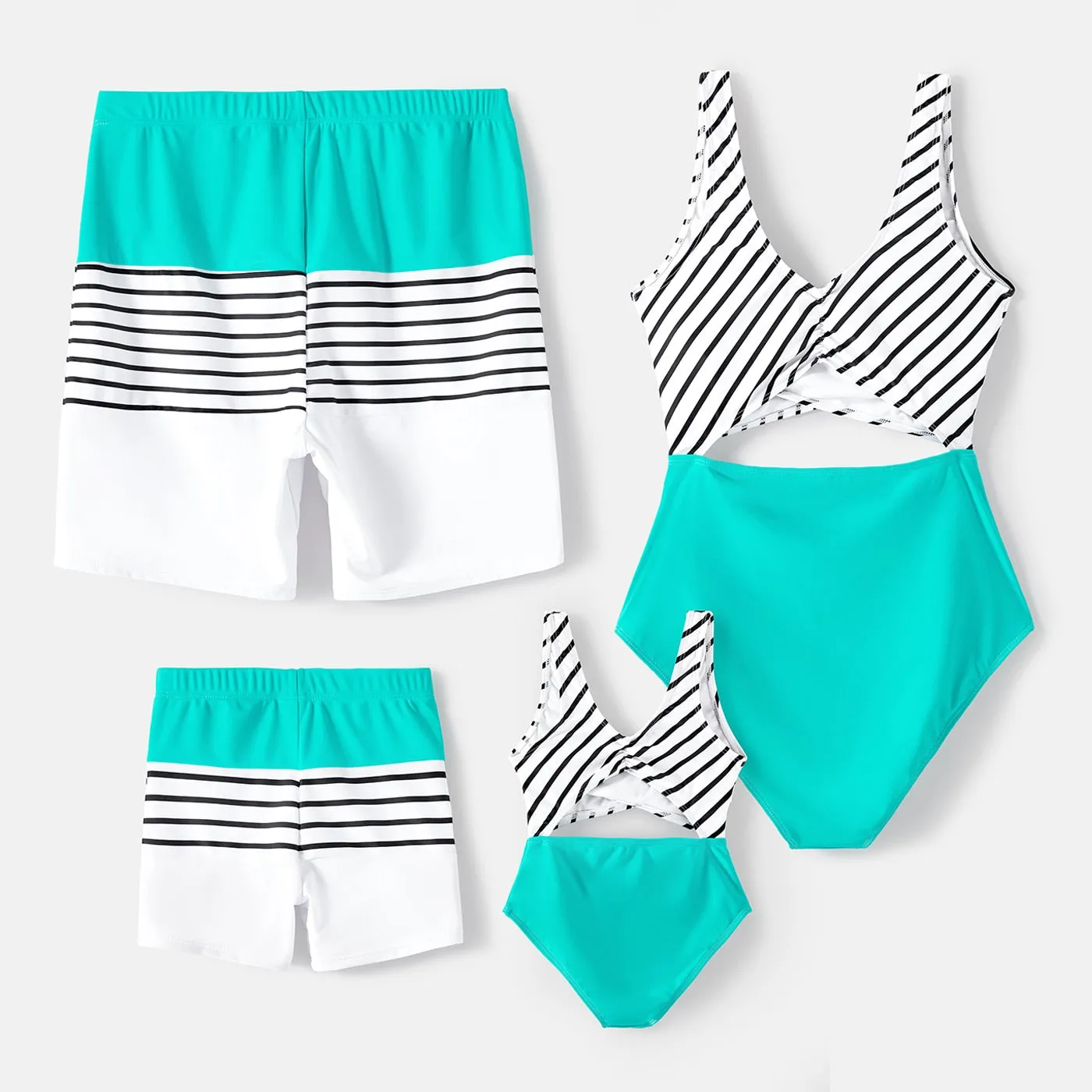 Family Matching Swimsuits Striped Spliced One-piece Swimsuit Colorblock Swim Trunks