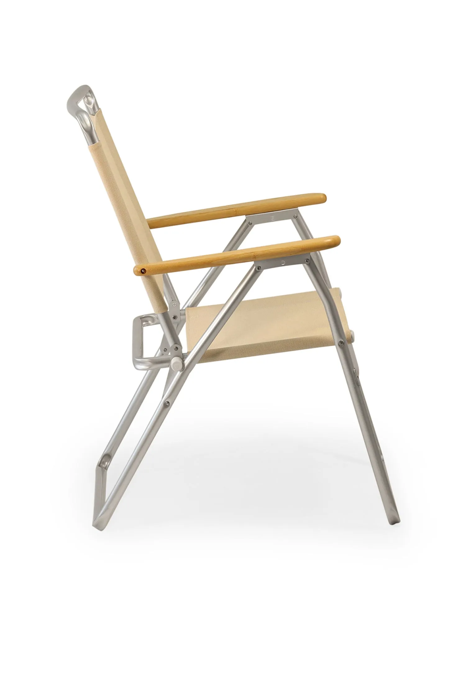 Folding Aluminum Outdoor Chair with Bamboo Armrests-Recacril Fabric-PA160-BB