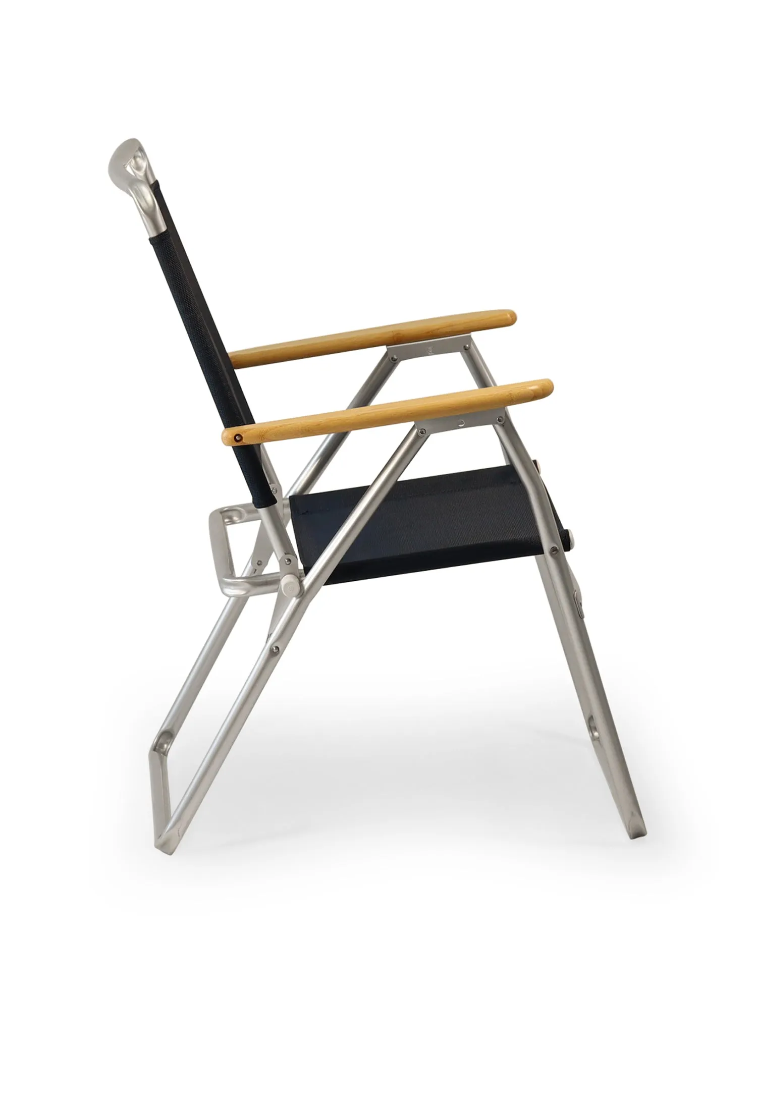 Folding Aluminum Outdoor Chair with Bamboo Armrests-Recacril Fabric-PA160-BB