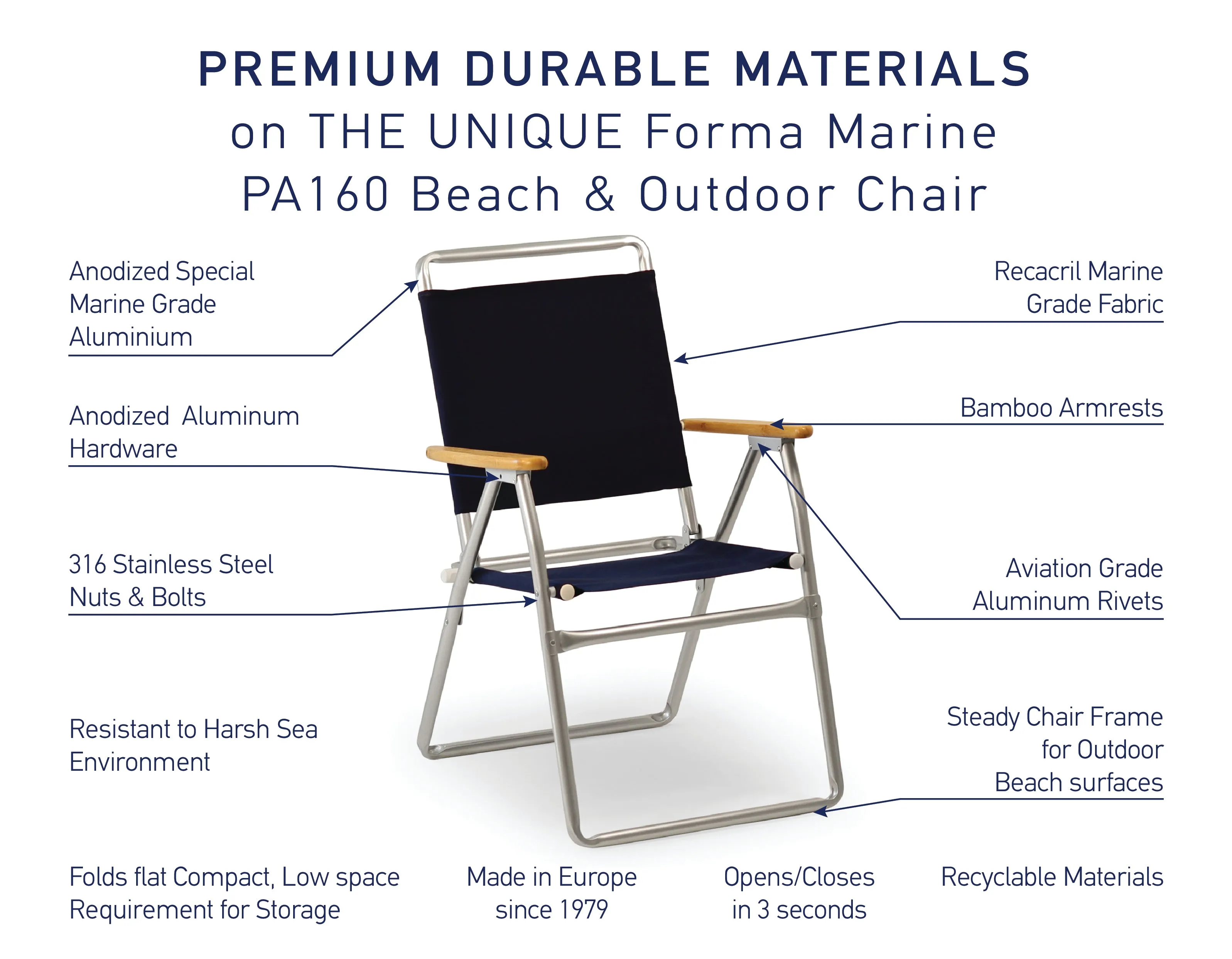 Folding Aluminum Outdoor Chair with Bamboo Armrests-Recacril Fabric-PA160-BB