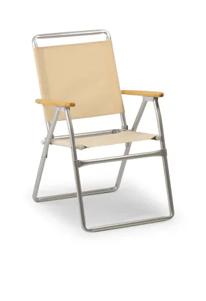 Folding Aluminum Outdoor Chair with Bamboo Armrests-Recacril Fabric-PA160-BB