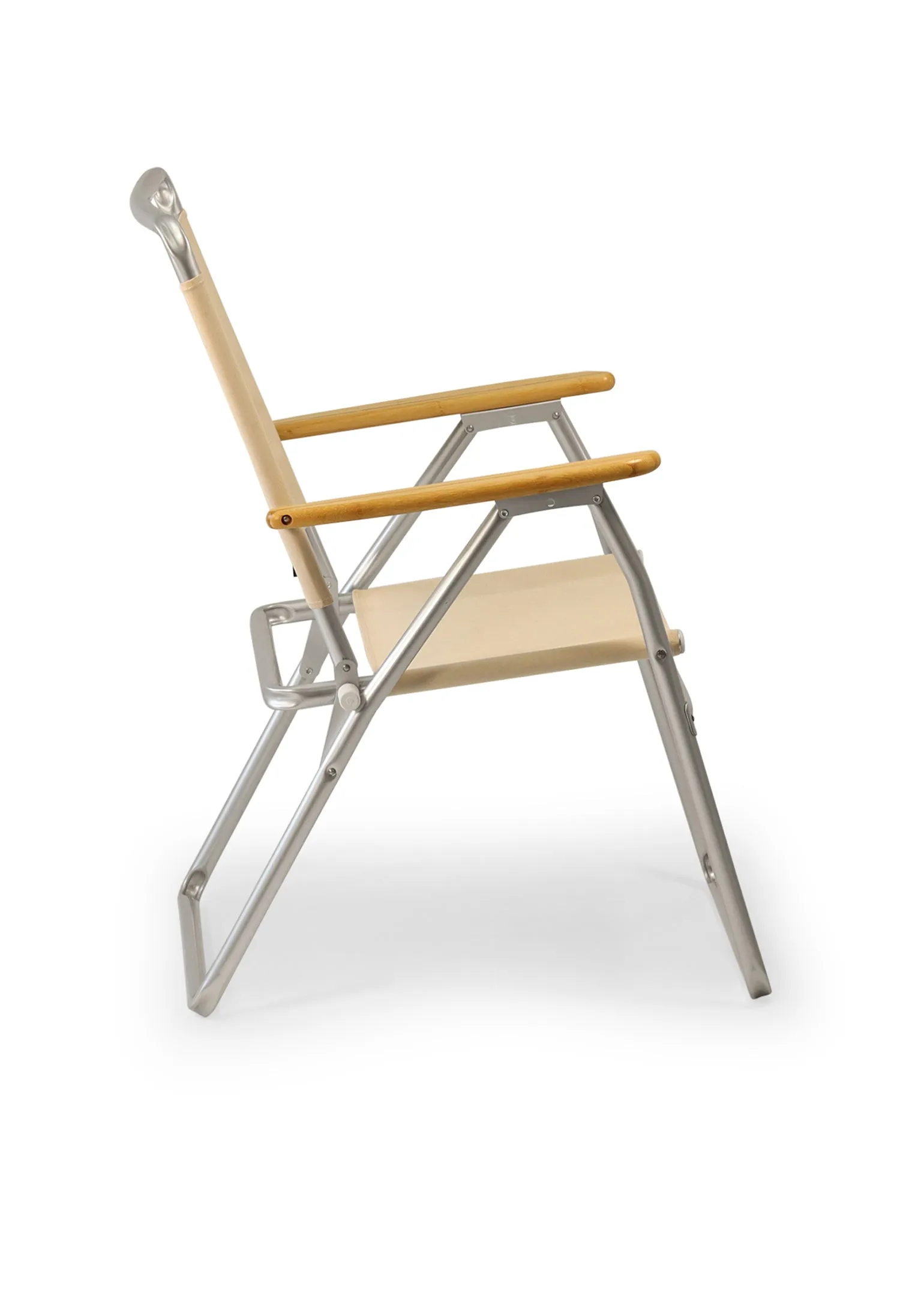 Folding Aluminum Outdoor Chair with Bamboo Armrests-Recacril Fabric-PA160-BB