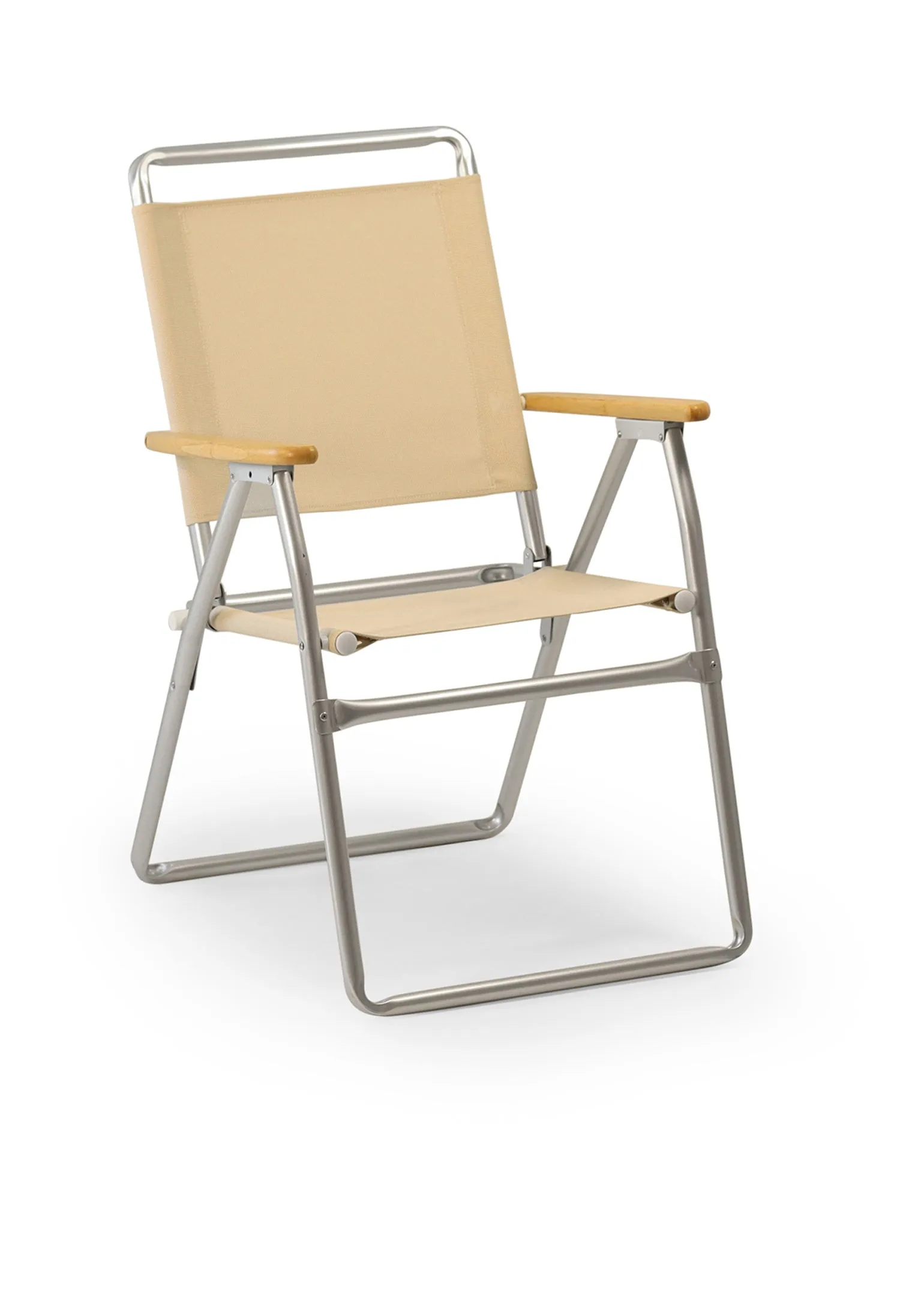 Folding Aluminum Outdoor Chair with Bamboo Armrests-Recacril Fabric-PA160-BB