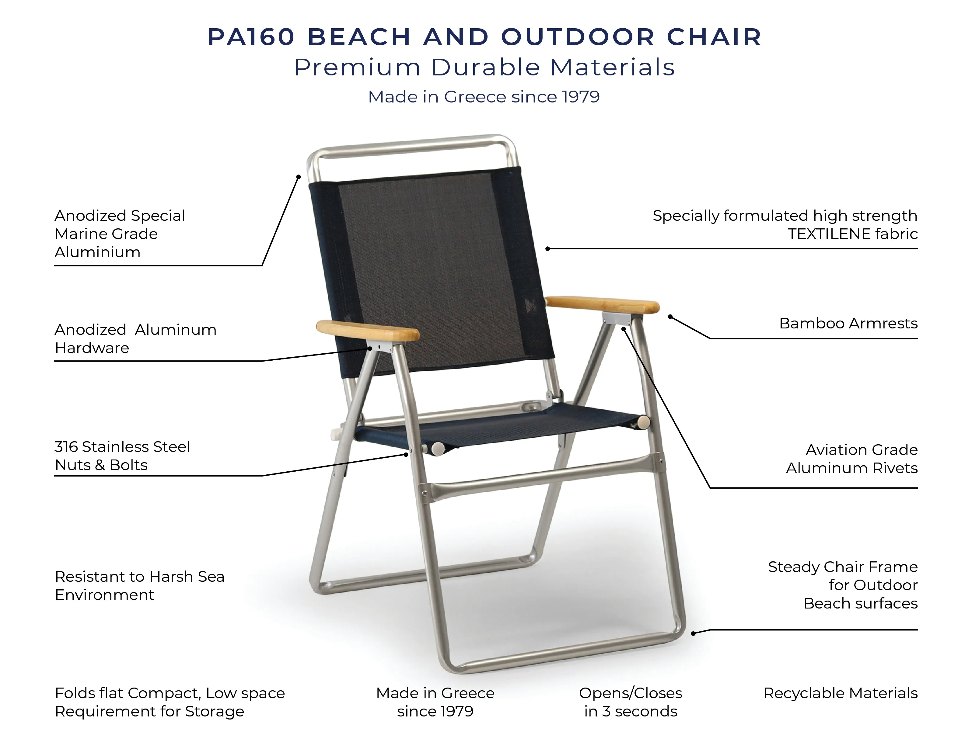 Folding Aluminum Outdoor Chair with Bamboo Armrests- Textilene Mesh Fabric-PA160V-BB