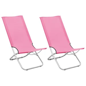 Folding Beach Chairs 2 pcs Pink Fabric