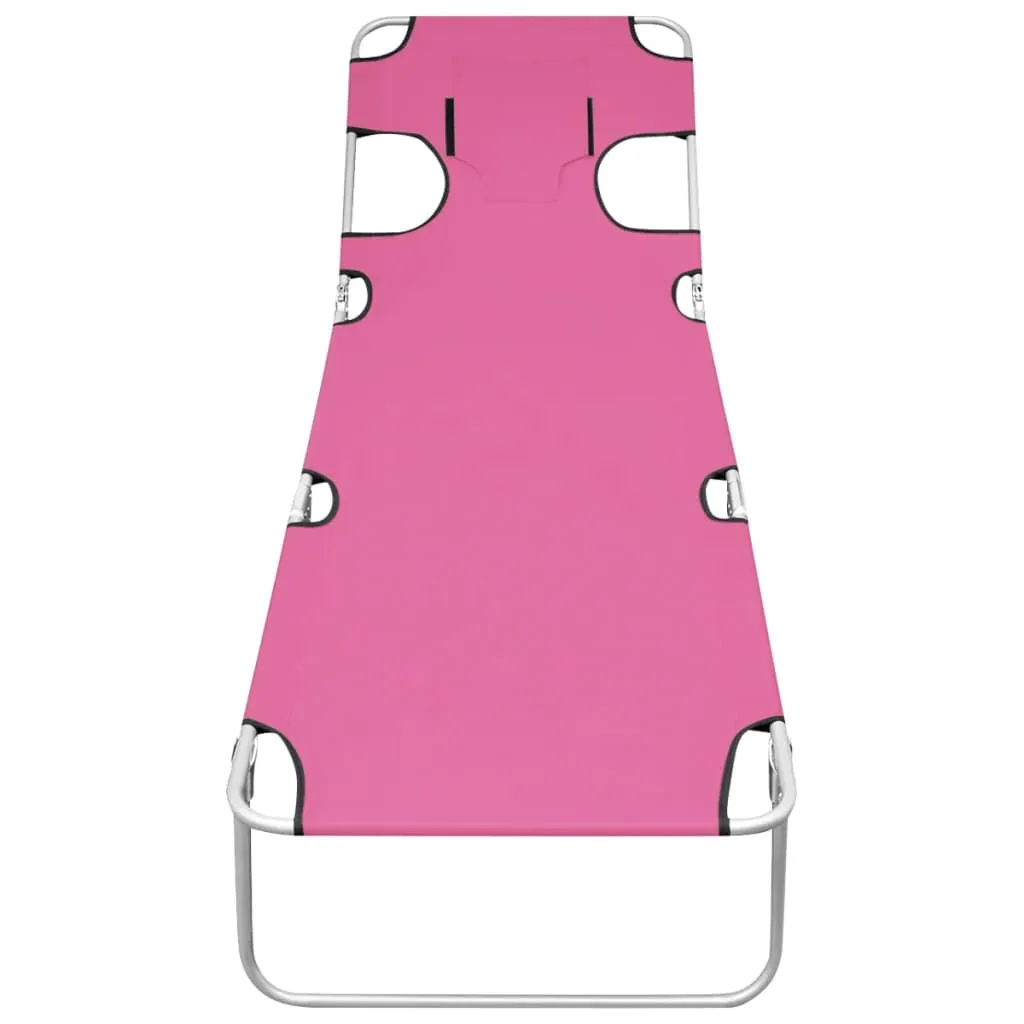 Folding Sun Lounger with Head Cushion Steel Magento Pink