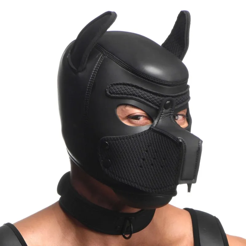 Full Pup Arsenal Set Neoprene Puppy Hood, Chest  Harness, Collar With Leash and Arm Band - Black