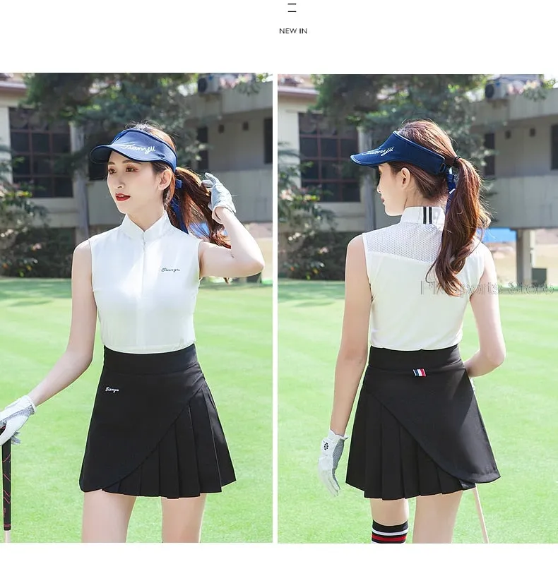 Golf Clothes Ladies Skirt Set Women Sleeveless Slim Top Shirts Pleated Skirts Tennis Badminton Dry Fit Skirt