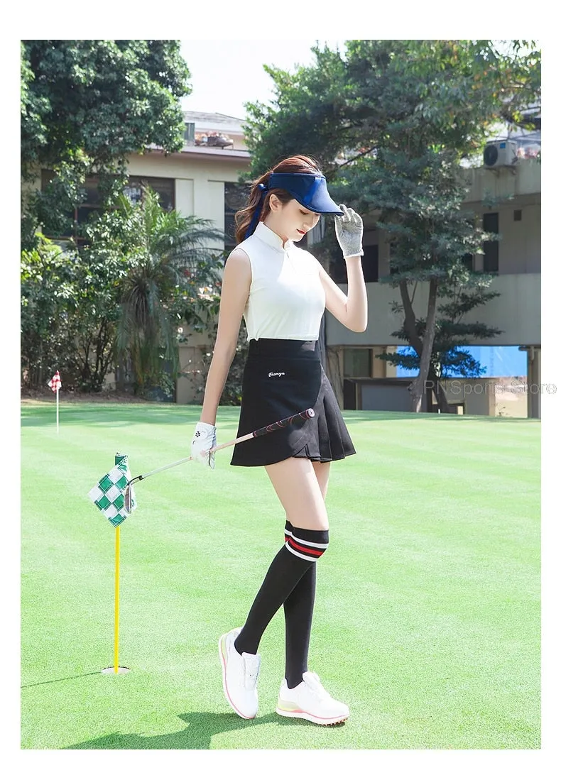 Golf Clothes Ladies Skirt Set Women Sleeveless Slim Top Shirts Pleated Skirts Tennis Badminton Dry Fit Skirt