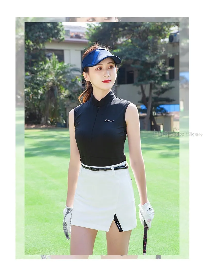 Golf Clothes Ladies Skirt Set Women Sleeveless Slim Top Shirts Pleated Skirts Tennis Badminton Dry Fit Skirt