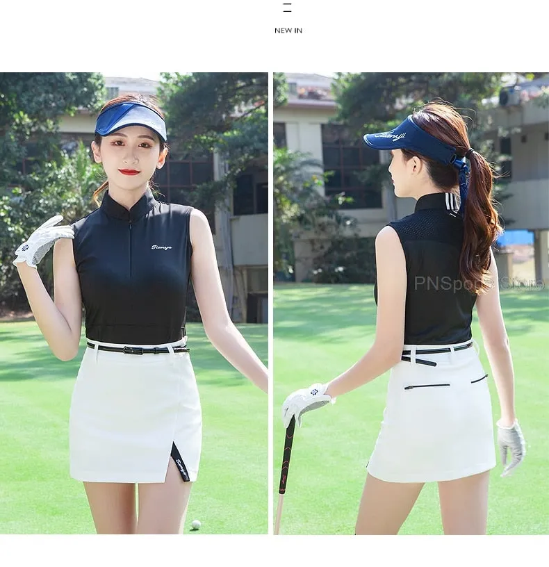 Golf Clothes Ladies Skirt Set Women Sleeveless Slim Top Shirts Pleated Skirts Tennis Badminton Dry Fit Skirt