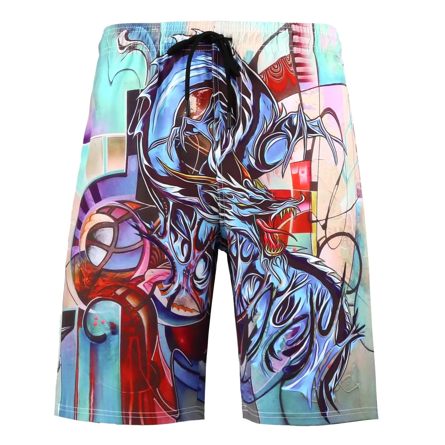 IZUKO  Men's Chinese Dragon Totem Print Beach Board Shorts Swim Wear