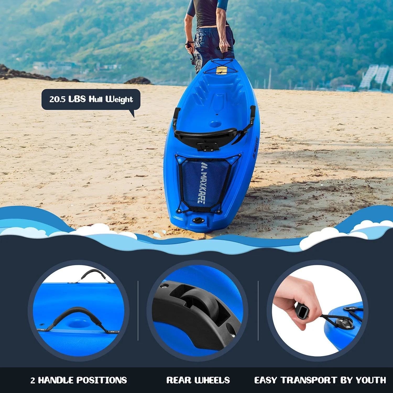 Kids Kayak with Paddle & Seat Youth Kayak Sit-On-Top Kayak Foldable 6ft Kayak with Cup Holders Front & Rear Storage Hatches for Ages Years 5 and Up Capacity 121 lbs Blue