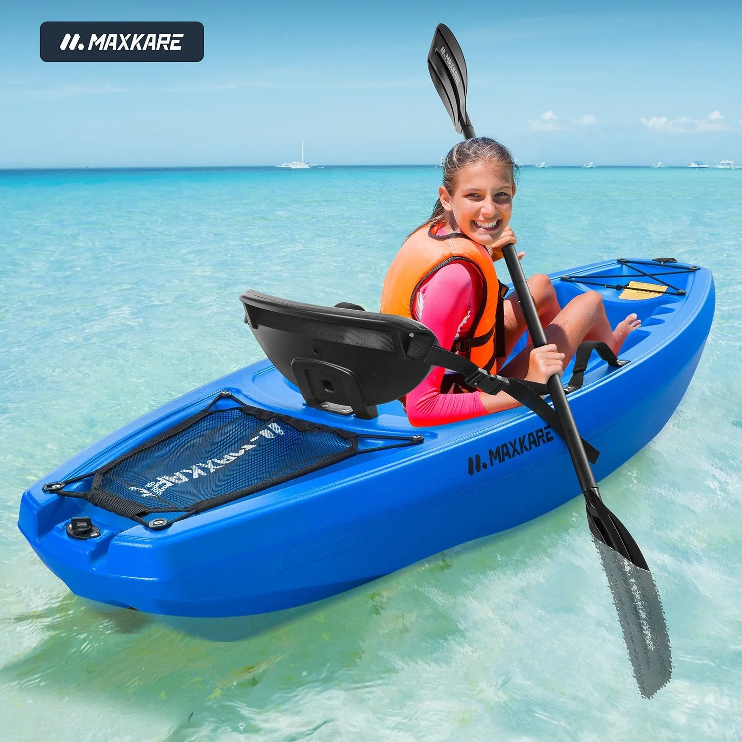 Kids Kayak with Paddle & Seat Youth Kayak Sit-On-Top Kayak Foldable 6ft Kayak with Cup Holders Front & Rear Storage Hatches for Ages Years 5 and Up Capacity 121 lbs Blue