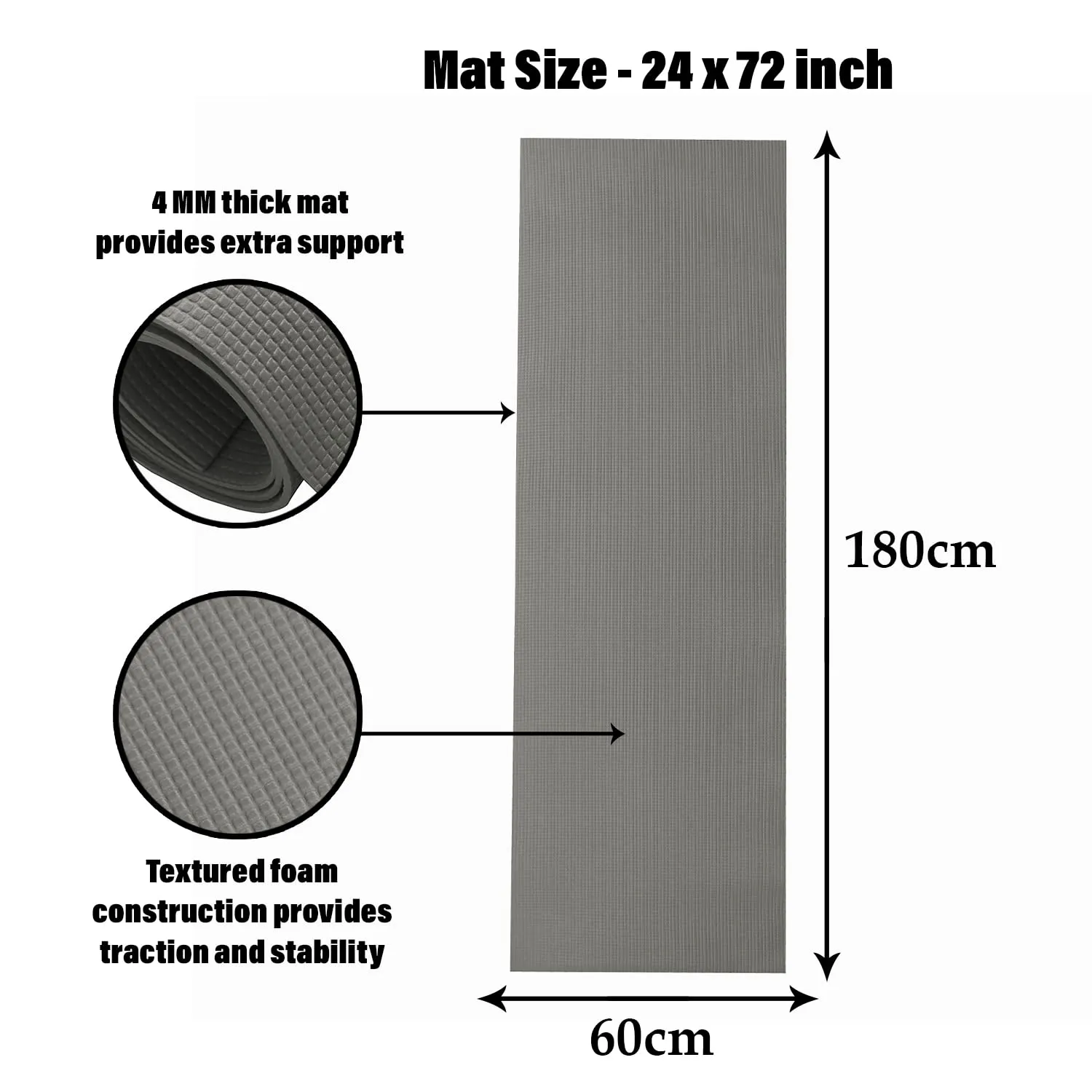 Kuber Industries Yoga Mat | Eva Foam Workout Mat | Anti-Skid Exercise Mat | Gym Yoga Mat | Yoga Mat for Women | Yoga Mat for Men | 4 MM | Gray