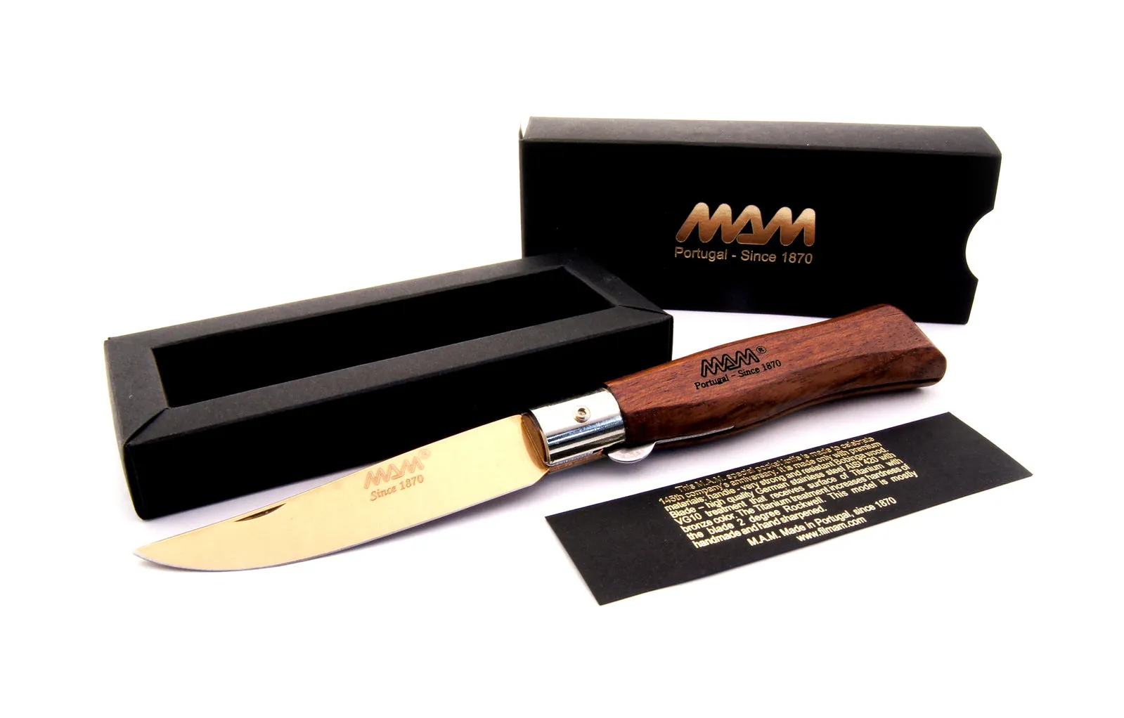 MAM 90mm Douro Pocket Knife Bronze Titanium, Bubinga Wood Handle