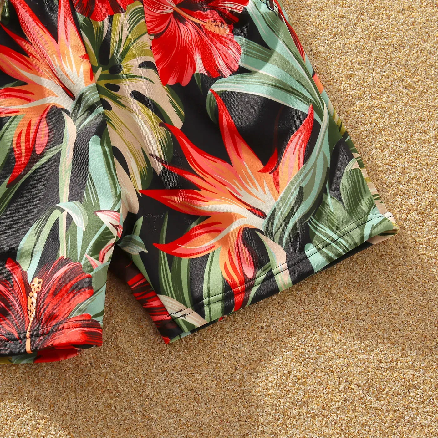 Matching Family Swimsuits Floral Print Red Waist Belt One-piece Bathing Suit