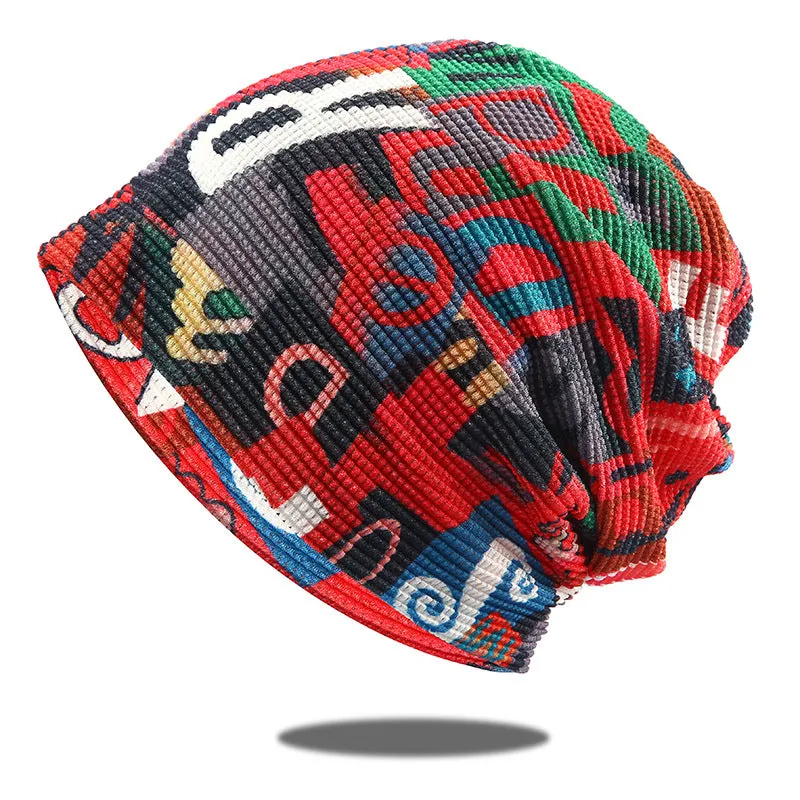 Men's and women's thin hollowed-out outdoor riding scarf cap printing scarf dual-use pile head cap