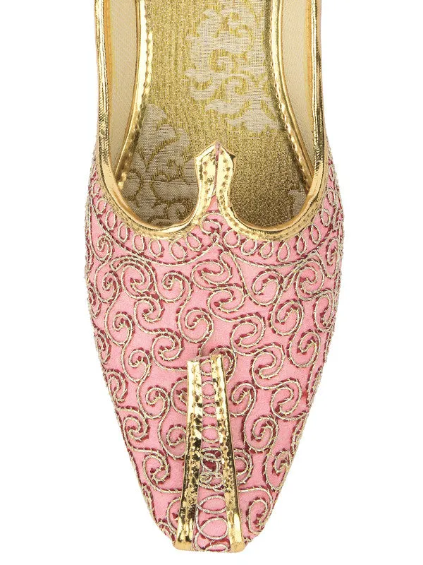 Men's Indian Ethnic Party Wear Pink Embroidered Footwear - Desi Colour