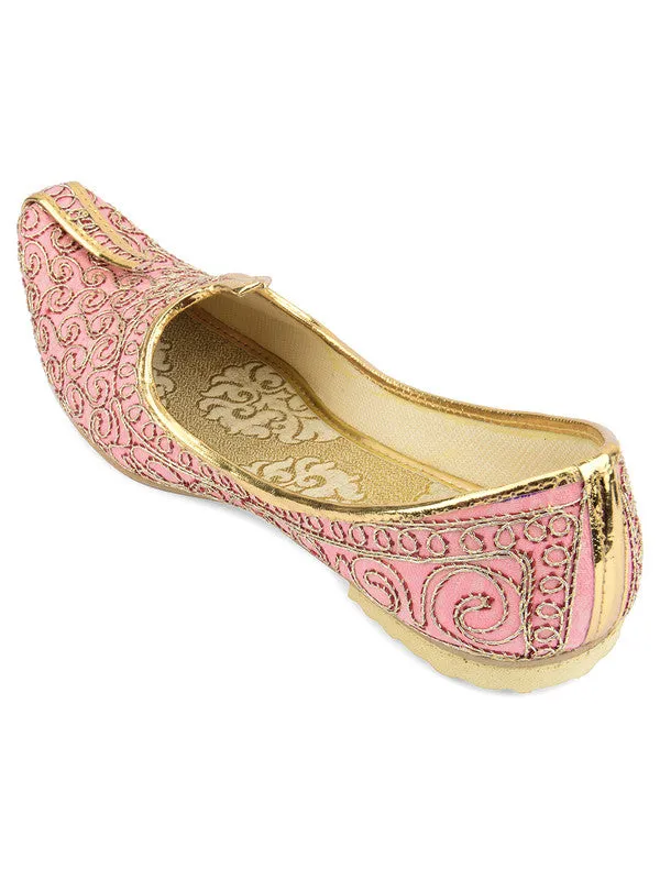 Men's Indian Ethnic Party Wear Pink Embroidered Footwear - Desi Colour