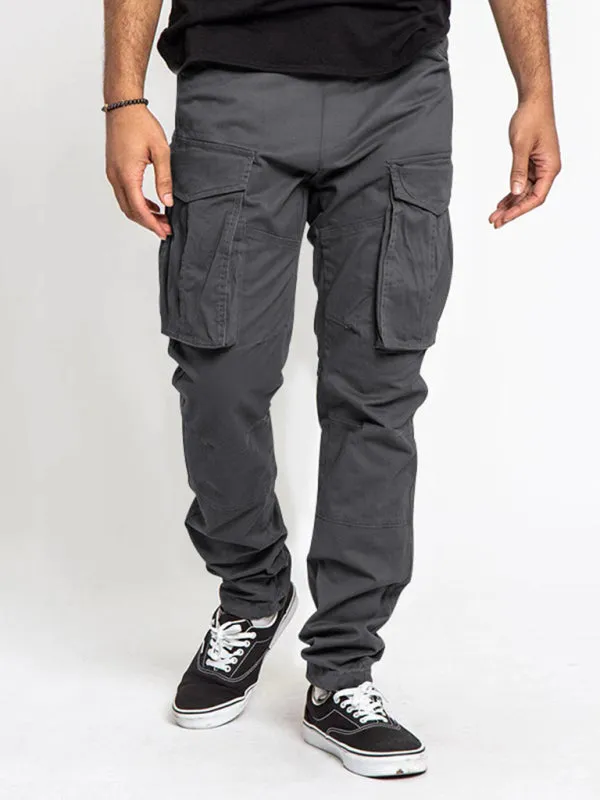 Men's Solid Color Multi-Pocket Casual Cargo Pants