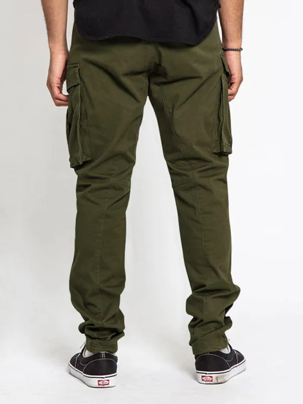 Men's Solid Color Multi-Pocket Casual Cargo Pants