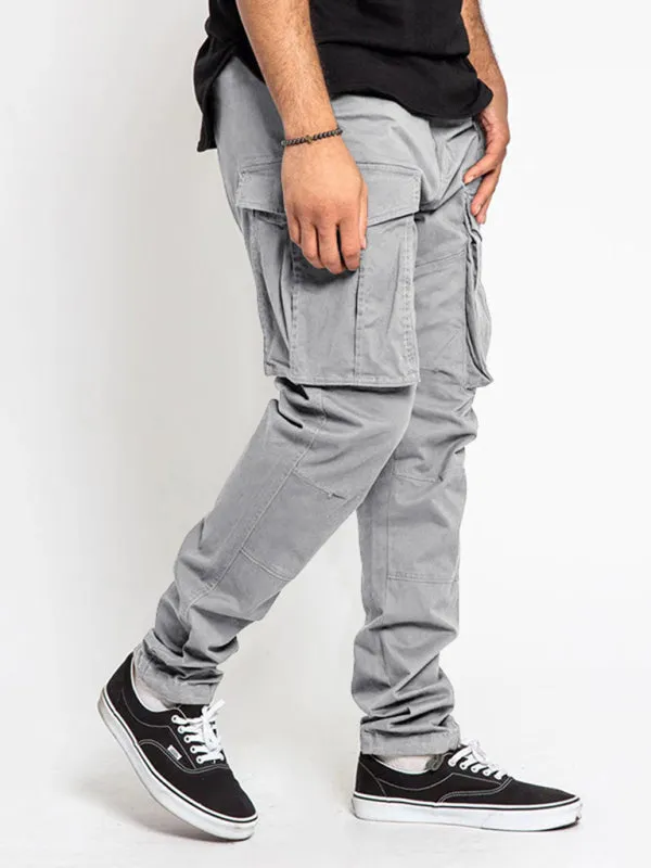 Men's Solid Color Multi-Pocket Casual Cargo Pants