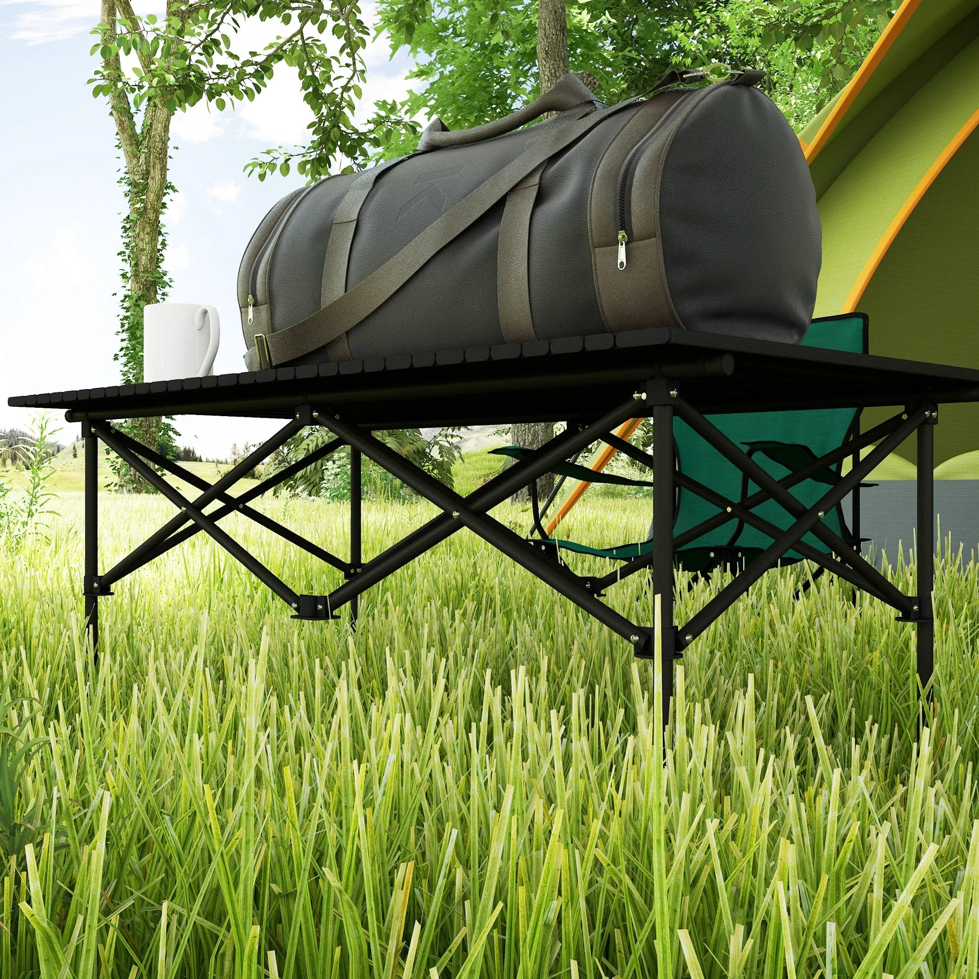 Portable Camping Table, Lightweight Folding Aluminium Picnic Table with Roll Up Top, Carry Bag for Picnic, Hiking, Cooking