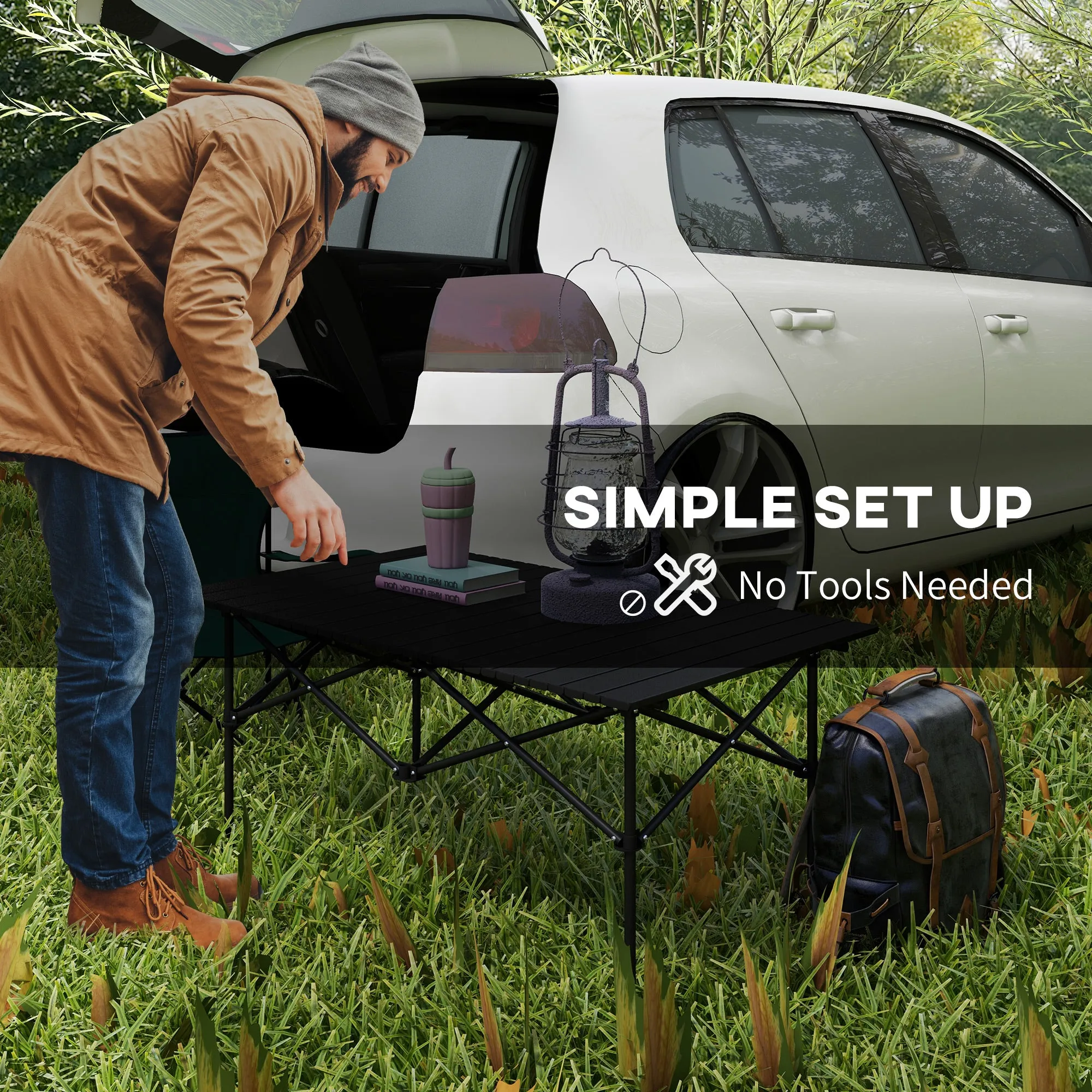 Portable Camping Table, Lightweight Folding Aluminium Picnic Table with Roll Up Top, Carry Bag for Picnic, Hiking, Cooking