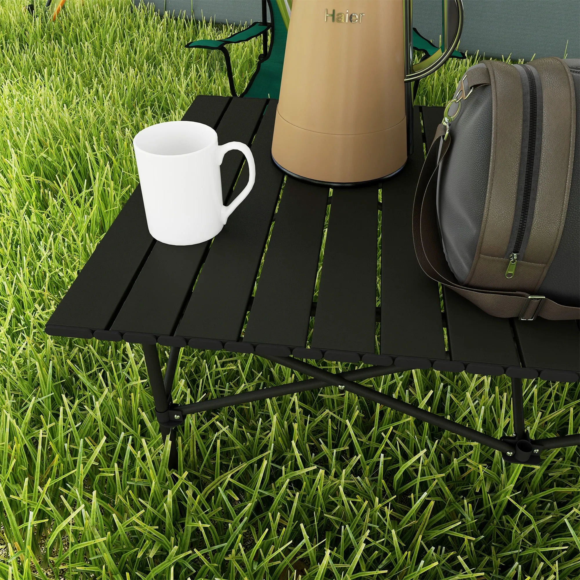 Portable Camping Table, Lightweight Folding Aluminium Picnic Table with Roll Up Top, Carry Bag for Picnic, Hiking, Cooking