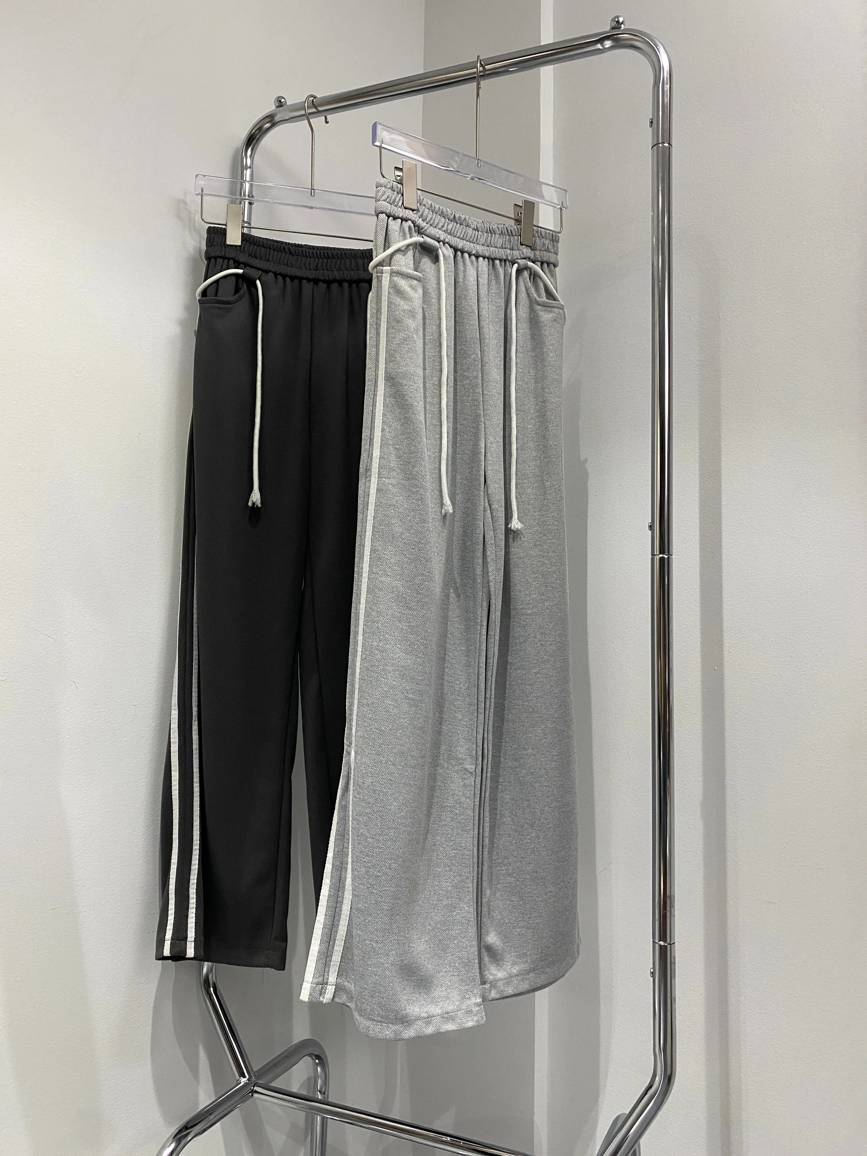 Side Striped Wide Leg Sweatpants - Ash