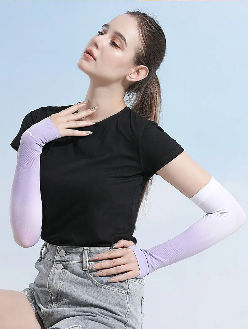 Sidiou Group Gradient Color Summer Ice Silk Arm Sleeves with Finger Slot for Girls UV Protection Driving Cycling Anti-mosquito Arm Sleeves