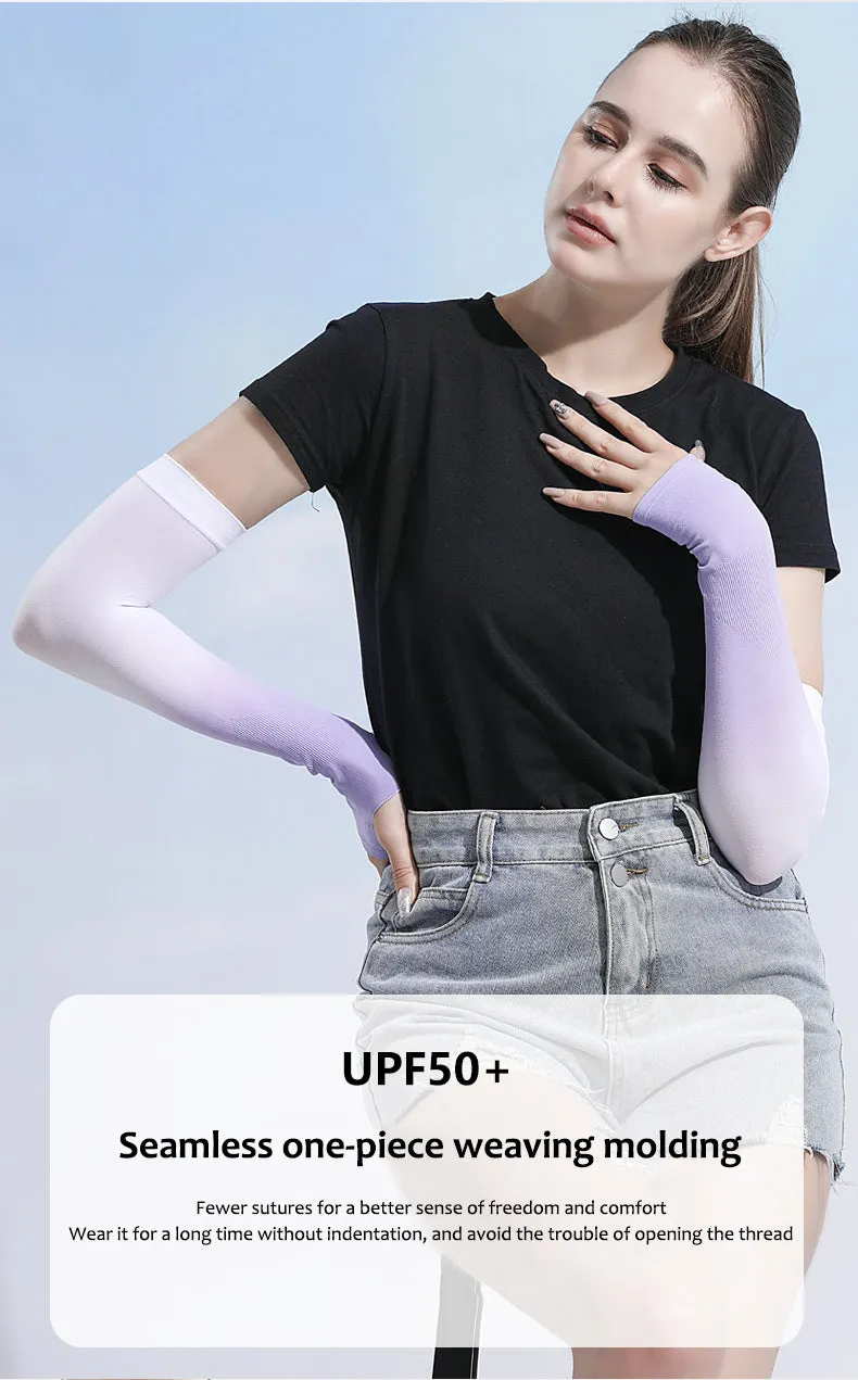 Sidiou Group Gradient Color Summer Ice Silk Arm Sleeves with Finger Slot for Girls UV Protection Driving Cycling Anti-mosquito Arm Sleeves