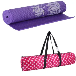 Strauss Yoga Mat 6MM (Floral Orange) and Yoga Mat Strap, (Purple)