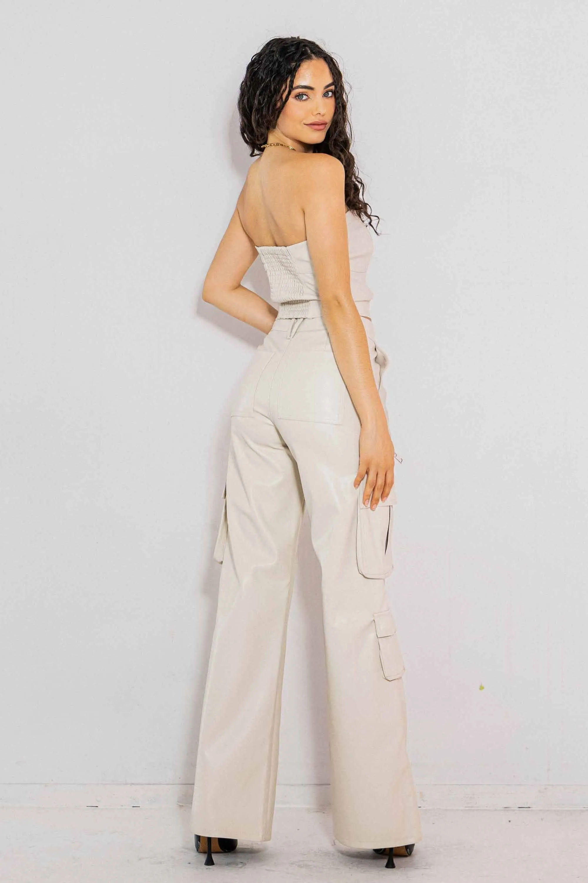 Vegan Leather Cargo Wide Leg Pants